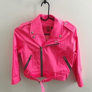 Tripp NYC hot pink cropped moto jacket, size S
